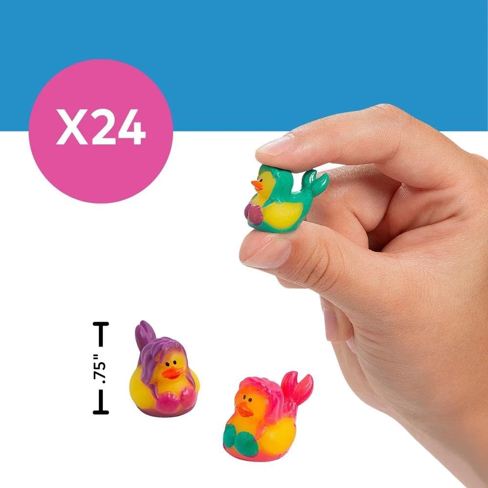 Fun Express Micro Mermaid Rubber Ducks (24 Pc) - 3/4" Bulk Miniature Vinyl Bath Toys, Small Game Prizes, Classroom Rewards, Kids Birthday Party Favors & Thoughtful Gifts