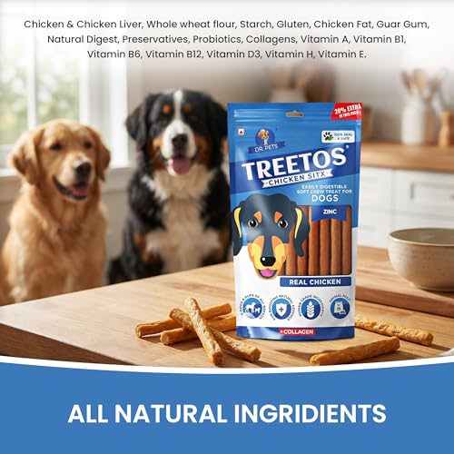 Image of Dr. Pets Pack of 2 (85g Each) Treetos Soft Dog Treats | Real Chicken Sticks for Puppies & Adult Dogs | Training Chew Snacks for All Breeds | Easy to Digest
