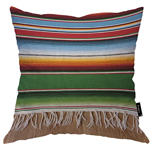 Beabes 18x18 Inch Cushion Case Decor Blanket Rug, Colorful Mexican Striped Cloth Farmhouse Throw Pillow Cover Home Pillowcase Decorations for Sofa Couch Office Car