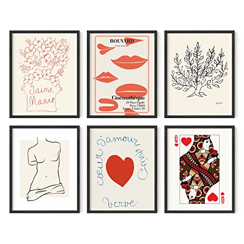 HAUS AND HUES Gallery Wall Art Set of 6 - Vintage, Abstract, Boho, Nature, Coastal and Aesthetic Posters for Room Decor (Vintage Beige, 11x14, Unframed)