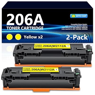 206A Yellow Toner Cartridge 2 Pack | Replacement for HP 206A W2112A 206X W2112X Toner Cartridge for Color LaserJet Pro M255dw M255nw MFP M282nw M283cdw M283fdn M283fdw Series Printer | W2112A