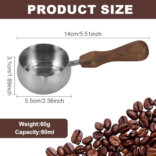 Image of Supvox 60ml Espresso Shot Pitcher Stainless Steel Coffee Accessories with Wooden Handle and V Shape Spout Easy Pour Shot Measuring Cup for Barista