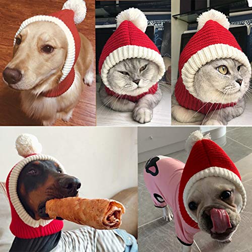 NACOCO Christmas Dog Hat Crocheted Snood Funny Pet Cap with Pompon Red Green Warm Winter Dog Hat Knit Snood Headwear for… - Image 3
