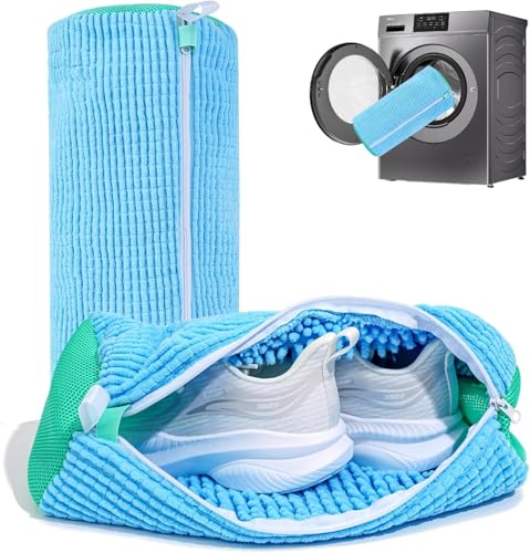 Image of Yellow Weaves Shoe Washing Machine Bag | 360 Deep Cleaning Shoes Laundry Bag with Zipper | Reusable, shoe Washer, Microfiber Protective Pouch for Toys, Sneakers & Slippers, Pack of 1 (Blue)