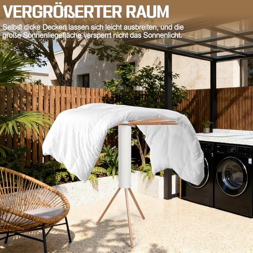 Wäscheständer Platzsparend, Faltbarer Wäschetrockner mit 16 Holzarmen & 48 Hängerplätzen, Modern Octopus Trockenständer, Tragbarer Stativ Kleiderständer für Balkon, Innenbereich, Waschküche (Weiß)