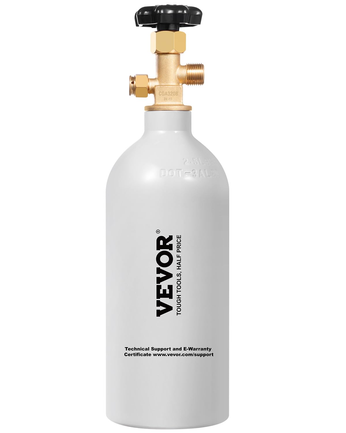 VEVOR CO2 Tank, 2.5 lbs New Aluminum Alloy Cylinder, CO2 Air Tank with Light Gray Spray Coating, CGA320 Valve &amp; Adjustable Pressure, DOT Approved Cylinder for Draft Beer Dispensing and Soda Maker