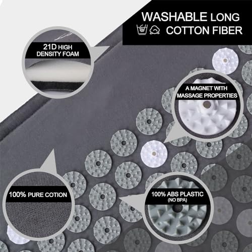 Loboo Idea XL Acupressure Mat and Pillow Set, Extra Long Yoga Acupressure Mat Set for Neck and Back Pain Relief, Stress Relief Gifts for Man and Women (Grey, Extra Large) - Image 4