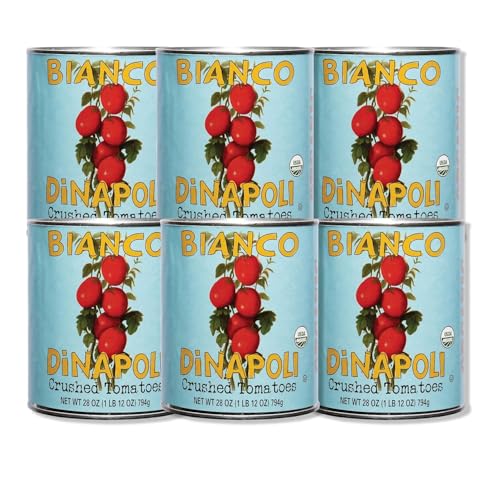 Bianco DiNapoli Organic Crushed Canned Tomatoes in Puree, 28 Oz (Pack of 6), Vine Ripened California Grown, Perfect for Soups, Sauces, Pasta and More