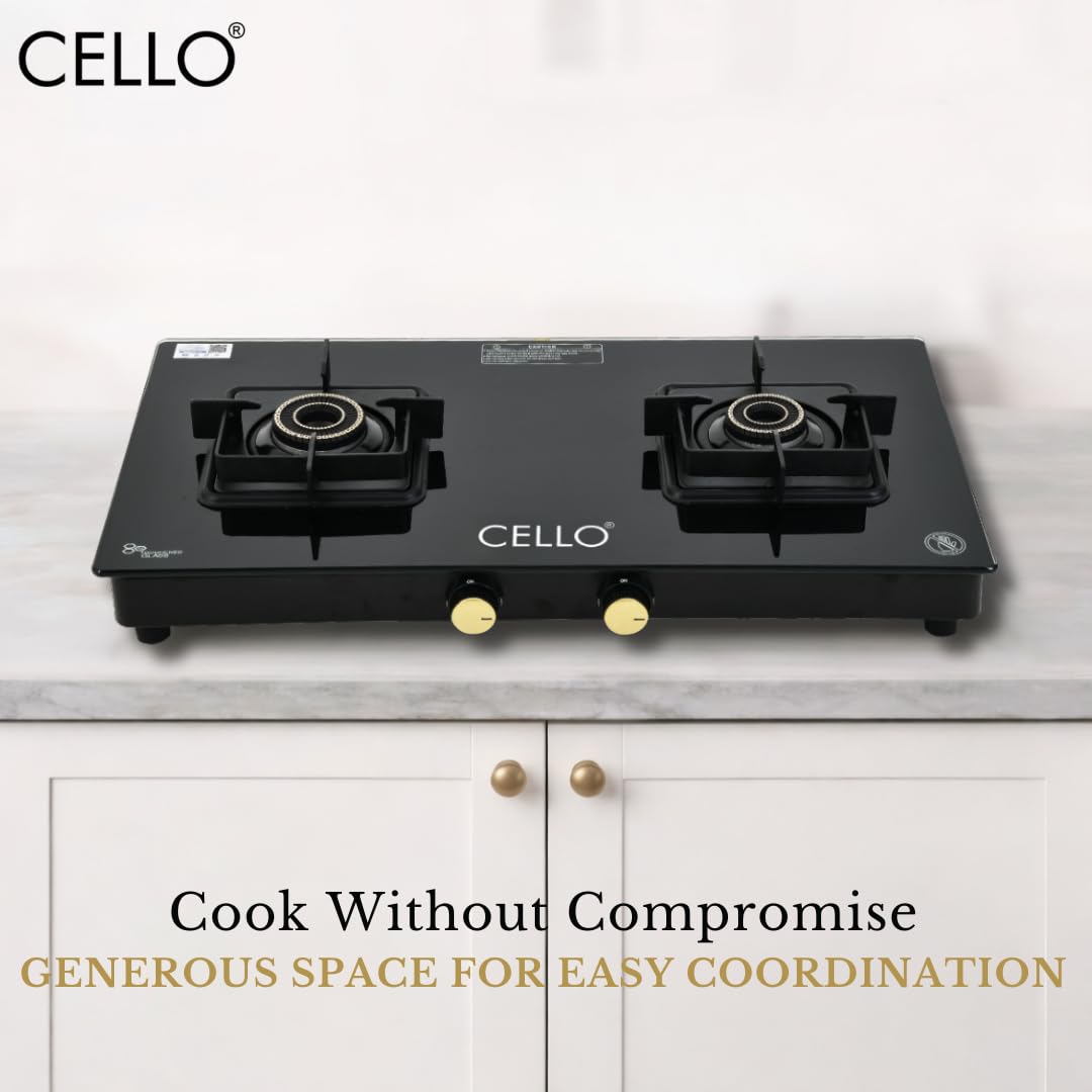 Cello PEARL PLUS GT 2 Burner Gas Stove | Flower Design Brass