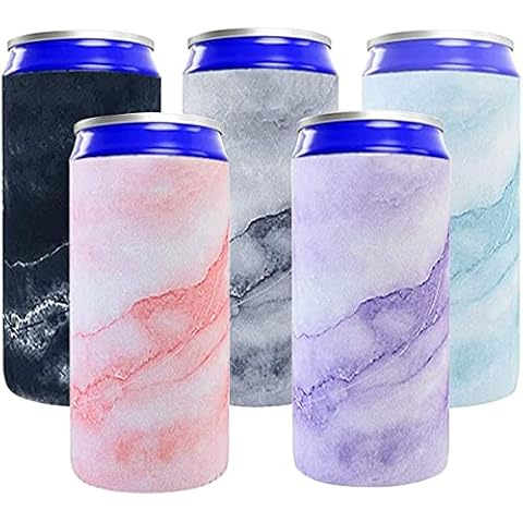 Beer Can Cooler, Neoprene Slim Beer Can Cooler, Slim Beer Can Cooler Sleeves 12oz Foldable for Energy Drink Beer Party for Tall Skinny Cans (Marble) Cover