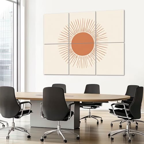 Paneles acústicos artísticos 6 pack con diseño Bohemio y líneas naranja radiantes de 72"x48" para aislamiento acústico, autoadhesivos para estudio, oficina miniatura 7
