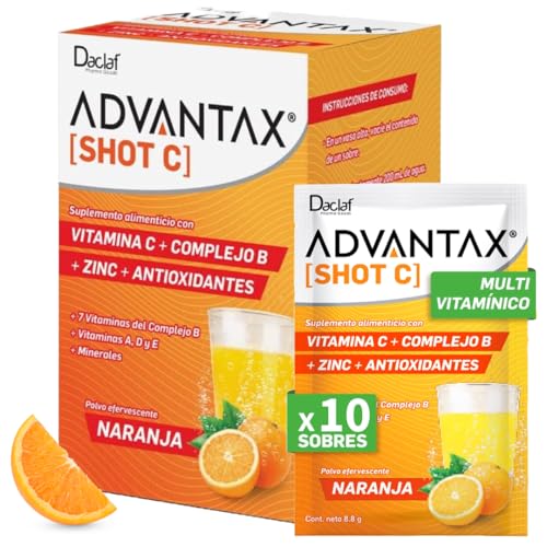 ADVANTAX SHOT C Vitaminas Complejo B Antioxidantes Zinc Sabor Naranja Efervescente (10)