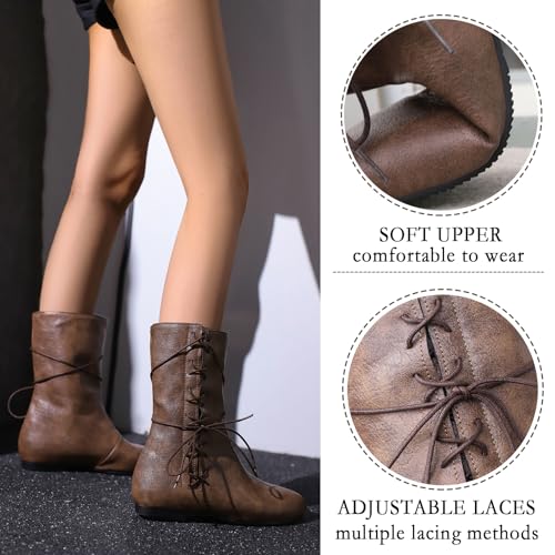 Cozivwaiy Women Vintage Flats Short Boots Lace up Comfortable Round Toe Pirate Boot Costume Medieval Renaissance Flat Victorian Boots2