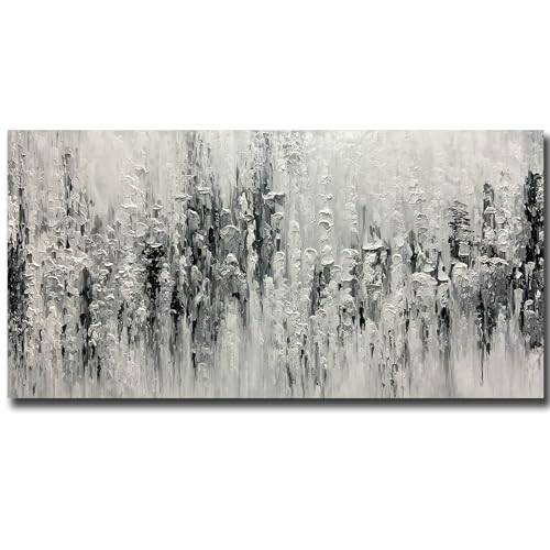 V-inspire Art,Modern Abstract Hand Drawn Oil Paintings, 24x48 inches, Black and White Hand Drawn Design, Acrylic Canvas with Wood Frame Wall Art Living room Bedroom decoration