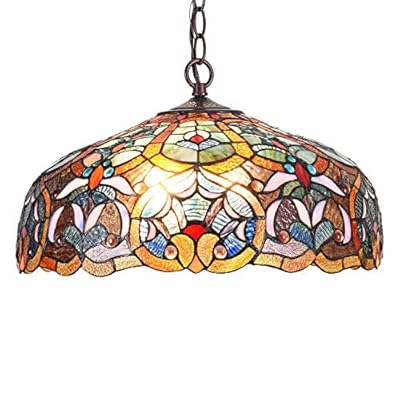 Capulina Tiffany Pendant Light Flower Victorain Antique Style Stained Glass Hanging Lamp 2 Light 16 Inches Wide for Kitchen Island Living Dining Room Home Farmhouse