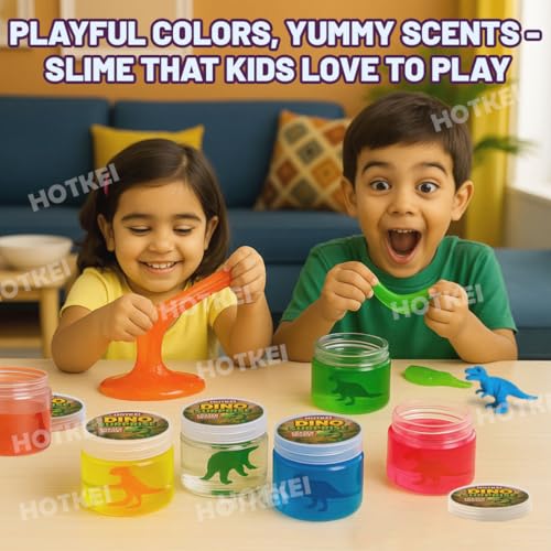 Image of HOTKEI Transparent 200 gm Slime with Dinosaur Eraser Toy Inside for Kids 3 to 10 Years Kit Set Art Slime Dino Toys for Birthday Return Gift Toys for Kids Boys Girls Birthday 9-12 Year