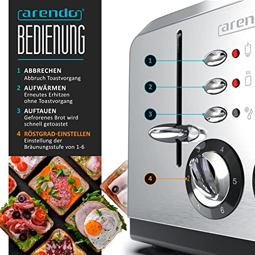 Arendo Retro-Toaster 4 Scheiben Automatik Edelstahl