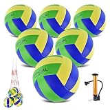 ELKCIP 6 Pack Volleyballs Official Size 5, Soft Bulk Recreational Volley Balls with Pump and Net Bag for Indoor Outdoor Beach Pool Water Sand Game Training Match for Beginner, Green