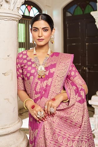 Image of MADHUHANSH Women's Cotton Linen Saree with Unstitched Blouse Piece and Floral Printed Pattern | Women Saree for Special Occasion | Stylish Modern Sarees