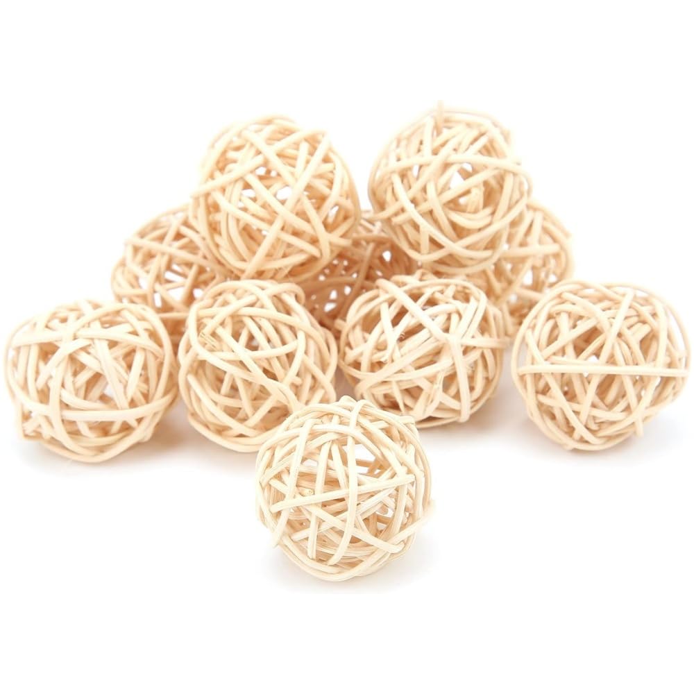 Voarge 10 Palline di Vimini Naturale per Pappagalli, Giocattolo da Masticare in Rattan, per Parrocchetti Ondulati, Cacatua, 3 cm