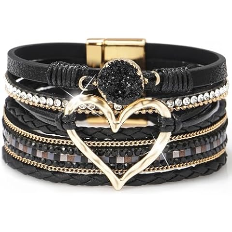 Suyi Multilayer Heart-Shape Leather Bracelet Cover