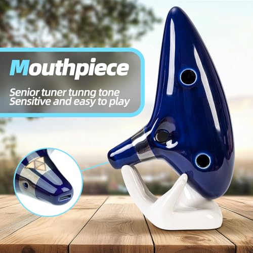 Mulucky Ocarina 12 Tones Alto C with Song Book Display Stand Neck Cord - Dark Blue - Thumbnail 2