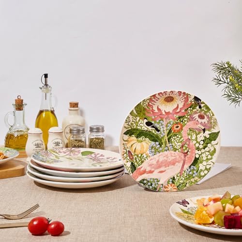 4 Piece Ceramic Plates Set, 8.5Inch Dessert & Salad,Appetizer Plates，Illustrated style Prints, Suitable for Serving Pasta, Pizza. Dishwasher, MicrowaveSafe.gift for birthdays and holidays(8.5inch) - Thumbnail 3