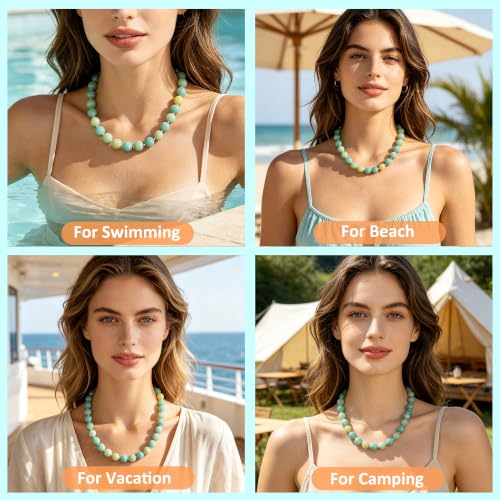 Image of GINAZL Natural Stone Beaded Choker Necklace for Women, Chunky Multicolor Gemstone Handmade Necklace, Boho 12MM Bead Summer Beach Jewelry Gifts for Women