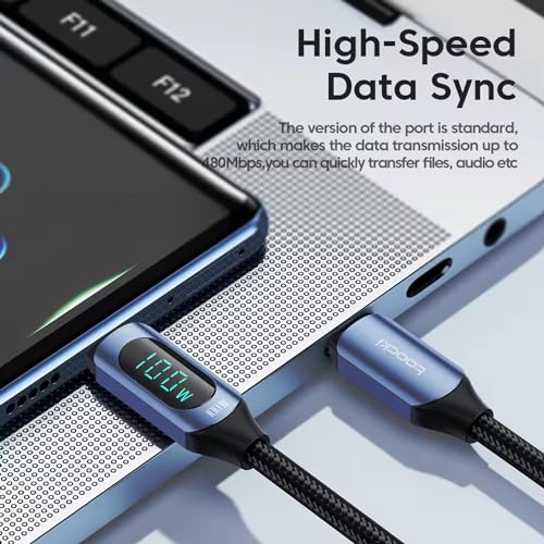 Image of iFAST Digital Display Type-C to Type-C Cable Cable | 100W Fast Charging, 480Mbps Data Transfer Speed | Compatible With MacBook, iPad, Galaxy, Pixel, Switch (1 Mtr, Brown)