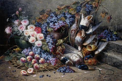 Affiche Toile Roses Pêches Raisins Modeste Carlier Décoration Murale 60x90cm