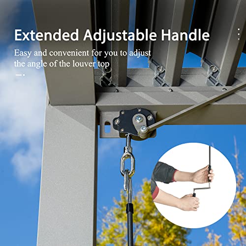 Domi Louvered Pergola 12' × 16', Outdoor Aluminium Pergola with Adjustable Roof, Curtains and Netting, Hardtop Gazebo for Patio, Deck, Garden, Yard, Beach(Gray) - Image 6