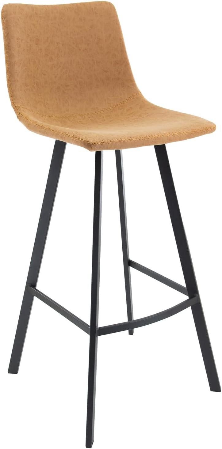 HomeStock Modern Bar Stools - Leather Upholstered Counter Height Stool with Footrest & Iron Legs