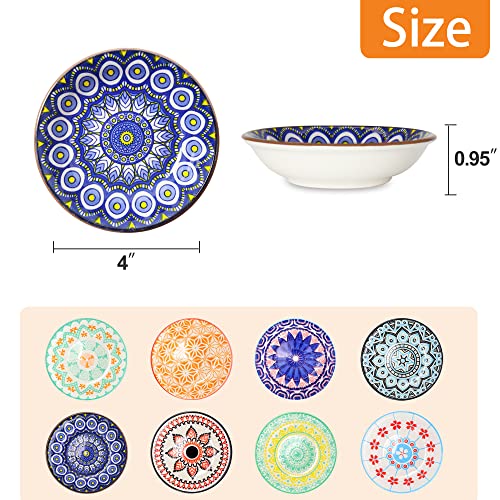 Farielyn-X 3 Oz Round Soy Sauce Dipping Bowls Set Of 8, Porcelain Side Dishes/Plates For Snack Sushi Ketchup Condiments Appetizer Dessert, 4 Inch Small Pinch Bowls For Kitchen Prep, Assorted Patterns #TOP1