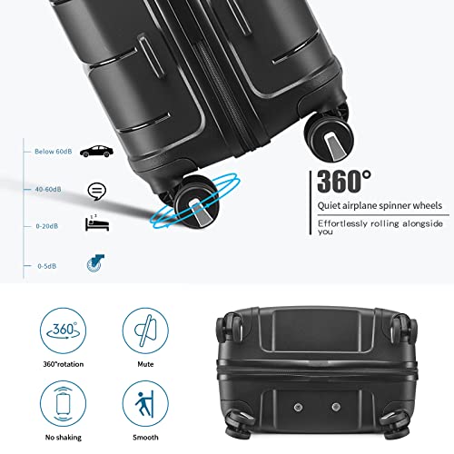 Somago 20\" Carry On Luggage and 14\" Mini Cosmetic Cases Travel Set Lightweight Polypropylene Suitcase with TSA Lock YKK Zipper Hardside Luggage with Spinner Wheels (2 Piece Set, Classic Black) - Thumbnail 5