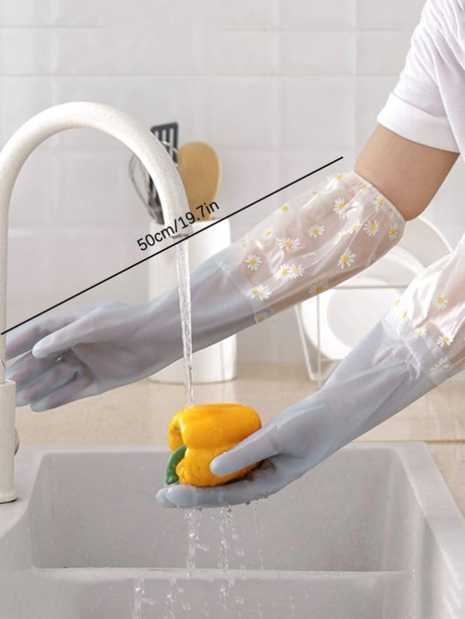Image of Heavy Duty Hand Gloves For Dishwashing, Gardening, Kitchen Cleaning Non-Slippery & Durable Long Elbow Length(Inner Cotton Lining For Comfort) (Grey)