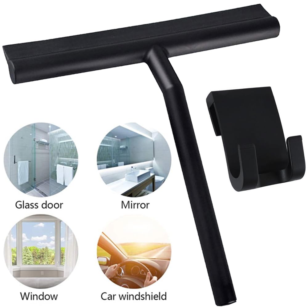 Escobilla de silicona para ventanas, Limpiador de vidrios con rascador ducha y soporte silicona, paquete 1 o 2(With Holder 2pcs)