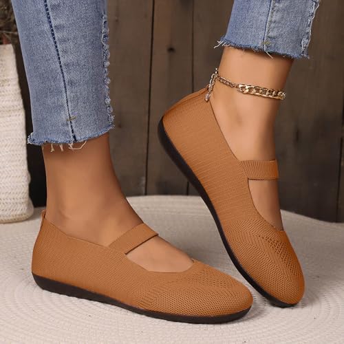 Women's Ballet Shoes Comfortable Slip on Round Toe Knit Flat Casual Shoes for Walking Driving Dressy Wide Toe Box Mary Jane Flats Comofortable Knitted Office Work Woman Ballerina Flat2