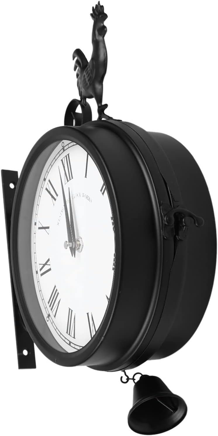 Outdoor Wall Clock Garden Wall Station Clock Double-Sided Rooster Retro Home Decor Wall Clock