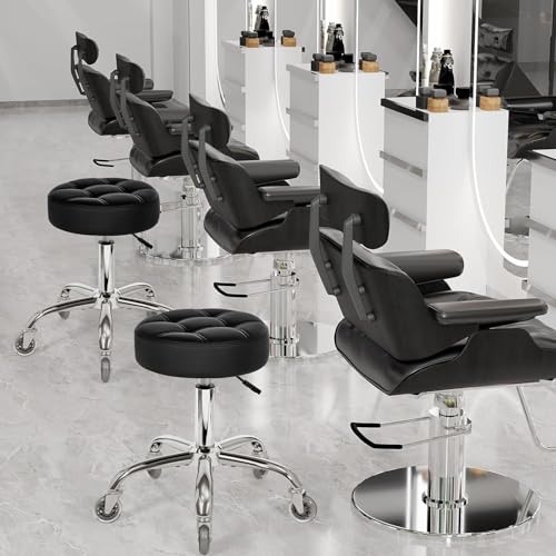 Image of BEWISHOME Rolling Stool with Wheels, Adjustable Stool Heavy Duty 450lb, 360 Swive Rolling Chair for Massage Spa Medical Tattoo, PU Thick Seat Padding Salon Chair(Black) BYD01B