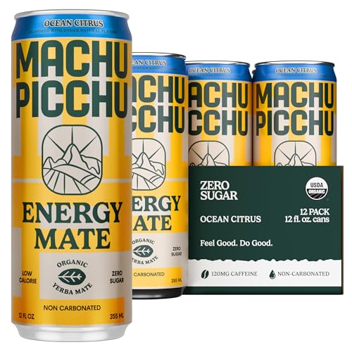 MACHU PICCHU Energy Mate Drink, Ocean Citrus Zero Sugar, 12oz, 12-Pack