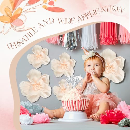 Image of Cholemy 24 Pcs Tissue Paper Flowers, Crepe Paper Flowers Decorations 8 inch 10 inch 12 inch for Wedding Party Baby Bridal Shower Carnival Party Birthday Nursery Wall Decor (Beige)
