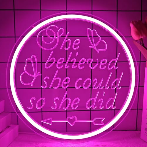 Image of She Believed She Could So She Did Neon Sign 2026 Graduations Led Sign Dimmable Neon Lights Graduation Gift for Her Inspirational Gifts for Women Light Up Sign