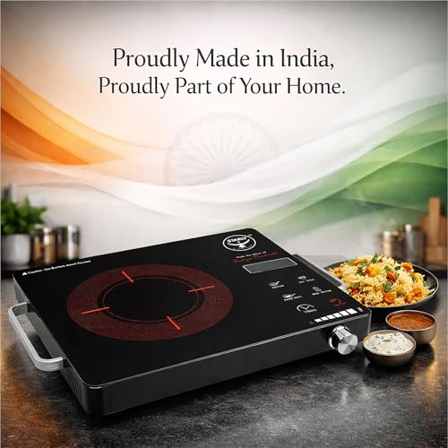 Image of Starly 2000W Infrared Cooktop With Digital Display, Crystal Glass Plate, Digital Display, 4 Preset Cooking Modes, Touch Control, Infrared Hot Plate, Knob temperature control - 1 Year Warranty