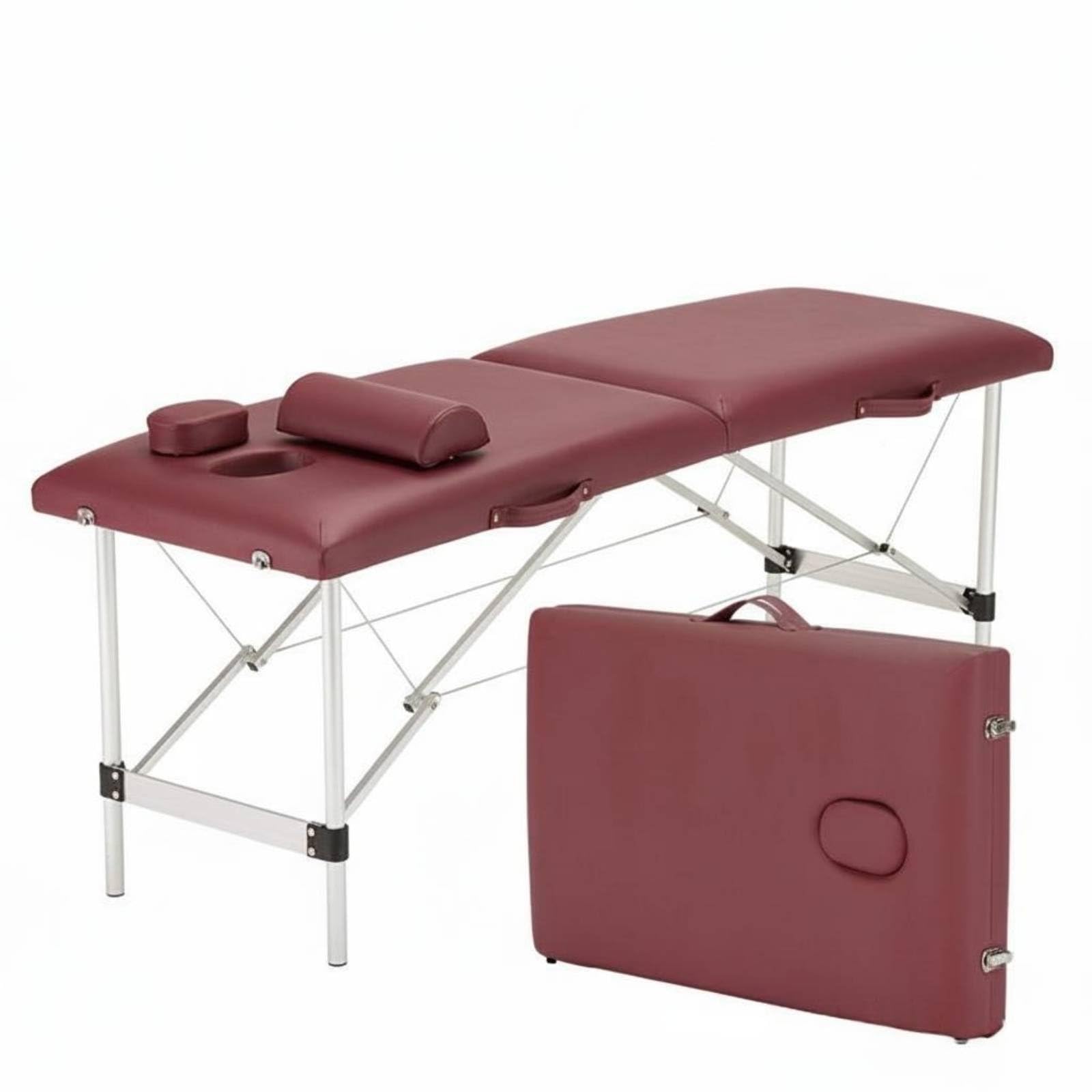 TISHITA Camilla de Masaje Mesa SPA Estética Portátil con Relleno de 5 Cm en Piel PVC y Armazón de Aluminio Reforzado de Acero con Agujero Facial y, Rojo, 185x60cm