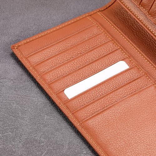 Image of HISCOW Bifold Long Wallet with 15 Credit Card Slots - Italian Calfskin, Tan, 6.97 inchH x 3.5 inchW x 0.98 inchD, Italian Style