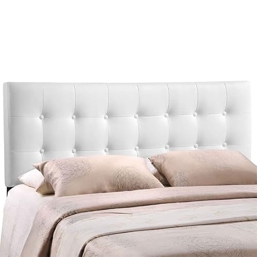 Hawthorne Collections Classic Tufted Button Faux Leather Upholstered Full Headboard In White #TOP5