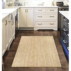 LEEVAN Washable Kitchen Rugs 3×5, Tan/Cream Bedroom Rug, Cotton Woven Entryway Rug, Modern Braided Door Mat, Farmhouse Living Room Rug, Reversible Carpet for Laundry Room Front Porch Outdoor Rug