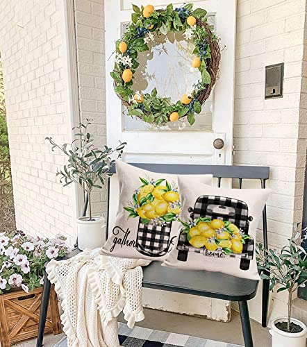 Easternproject Summer Lemon Pillow Covers 18X18 Inch Black White Buffalo Plaids Truck With Lemonade Flowers Leaves Black White Buffalo Lemon 18 X 18-Inch #TOP6