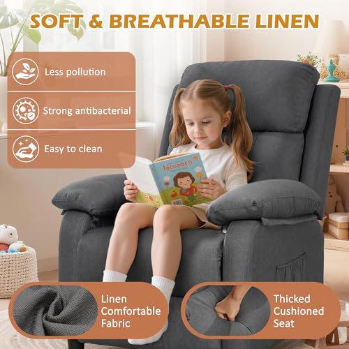 Image of Korser Recliner Chair, Living Room Chairs for Adults, Padded Deep Seat Reading Chair with Side Pockets, Small Recliners for Small Spaces, Lounge Chair for Living Room, Bedroom, and RV (Linen)