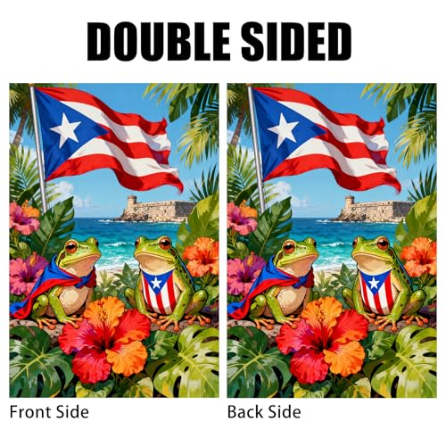 Image of Nuxovilar Puerto Rico Frogs Garden Flag 12x18 Inches Polyester | Puerto Rico Flag Frog Banner coqui frogs ornament holiday photo sign yard patio garden (Coqui Sea)